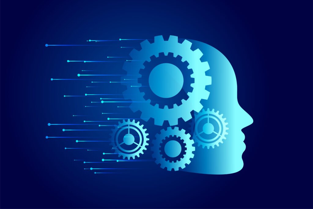 AI web techno big data concept wallpaper with cogwheel design