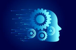 AI web techno big data concept wallpaper with cogwheel design